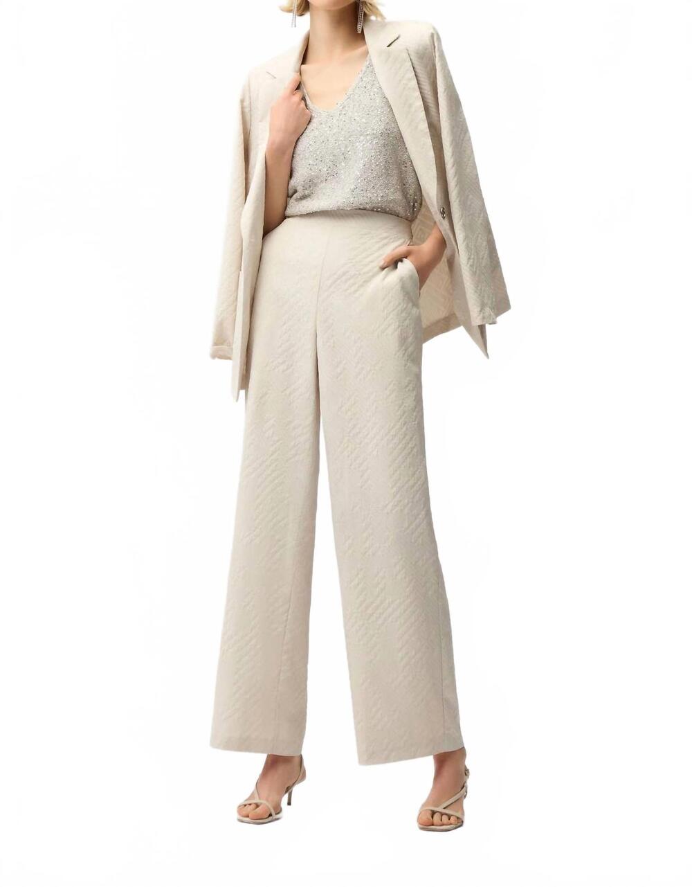 NEW JOSEPH RIBKOFF jacquard geometrical texture wide leg pull-on pants in moonst